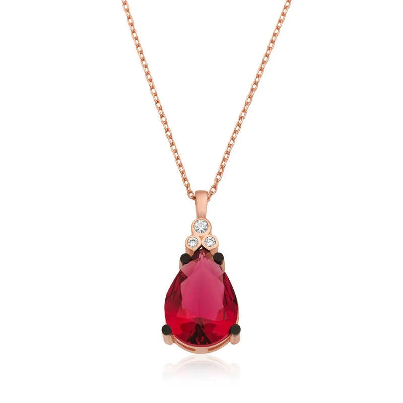 Gümüş Kırmızı Topaz Damla Kolye