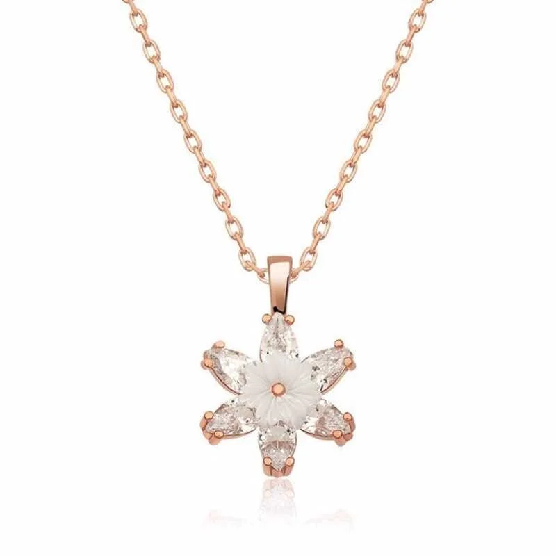 Gümüş Rose Beyaz Lotus Çiçeği Kolye