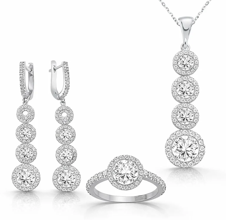 Gümüş Sıralı Dört Taş Bayan Set