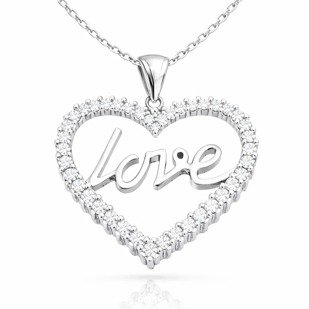 Gümüş Taşlı Love Bayan Kolye