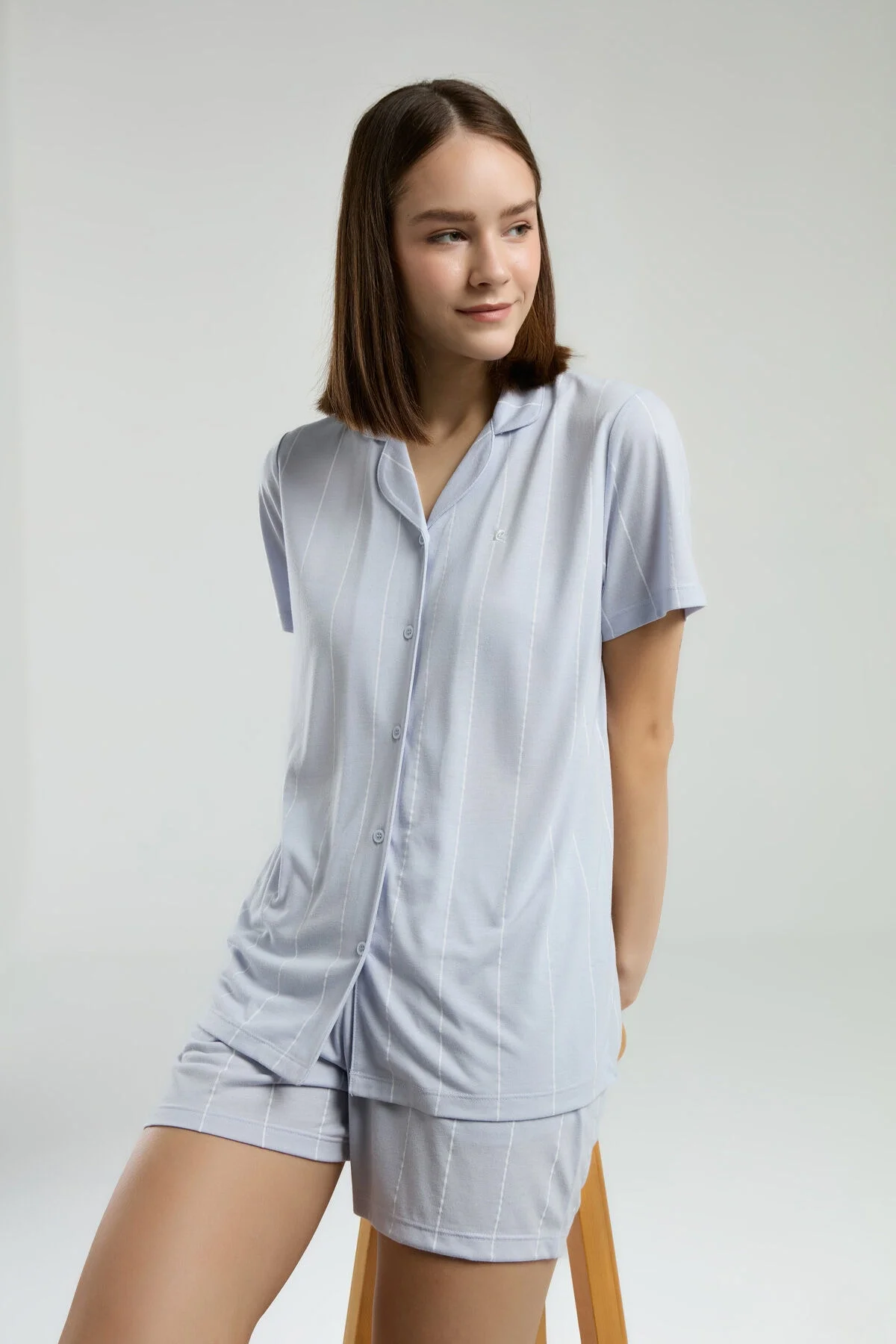 Pierre Cardin Kadın Mavi Gömlek Şort Takım