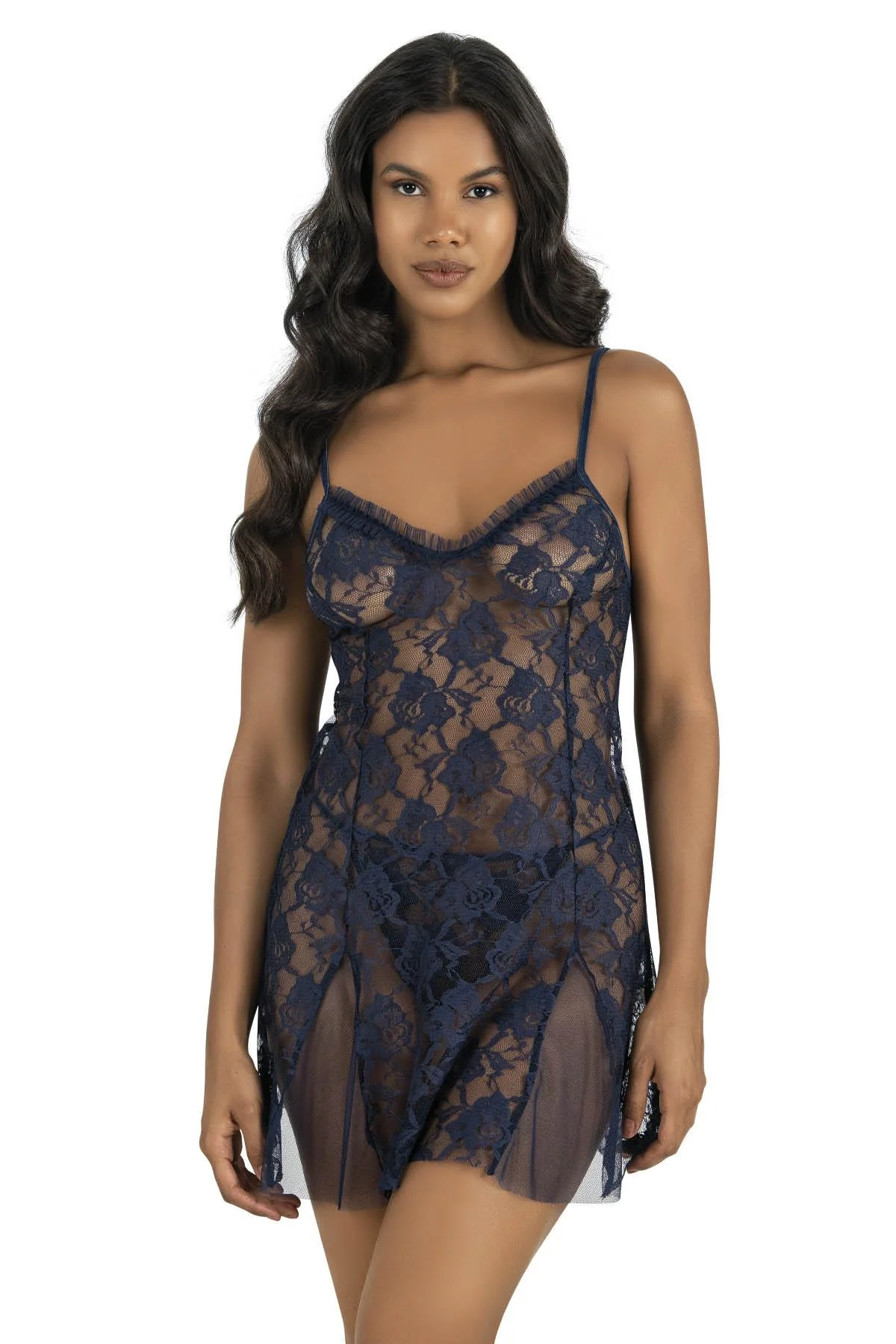 Primoda Lacivert Kısa Tül Gecelik 4213