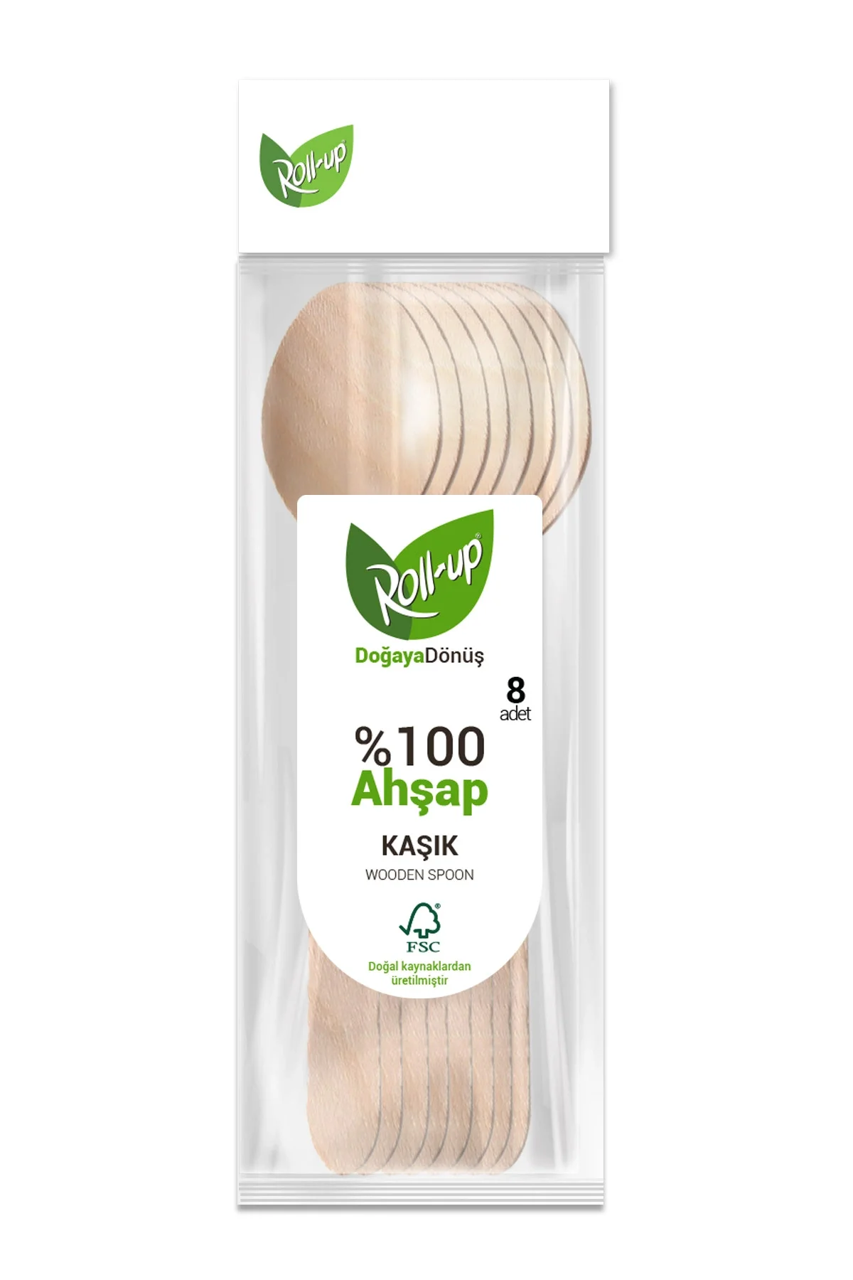 Roll-up Doğa Dostu Ahşap Kaşık 8 Adet