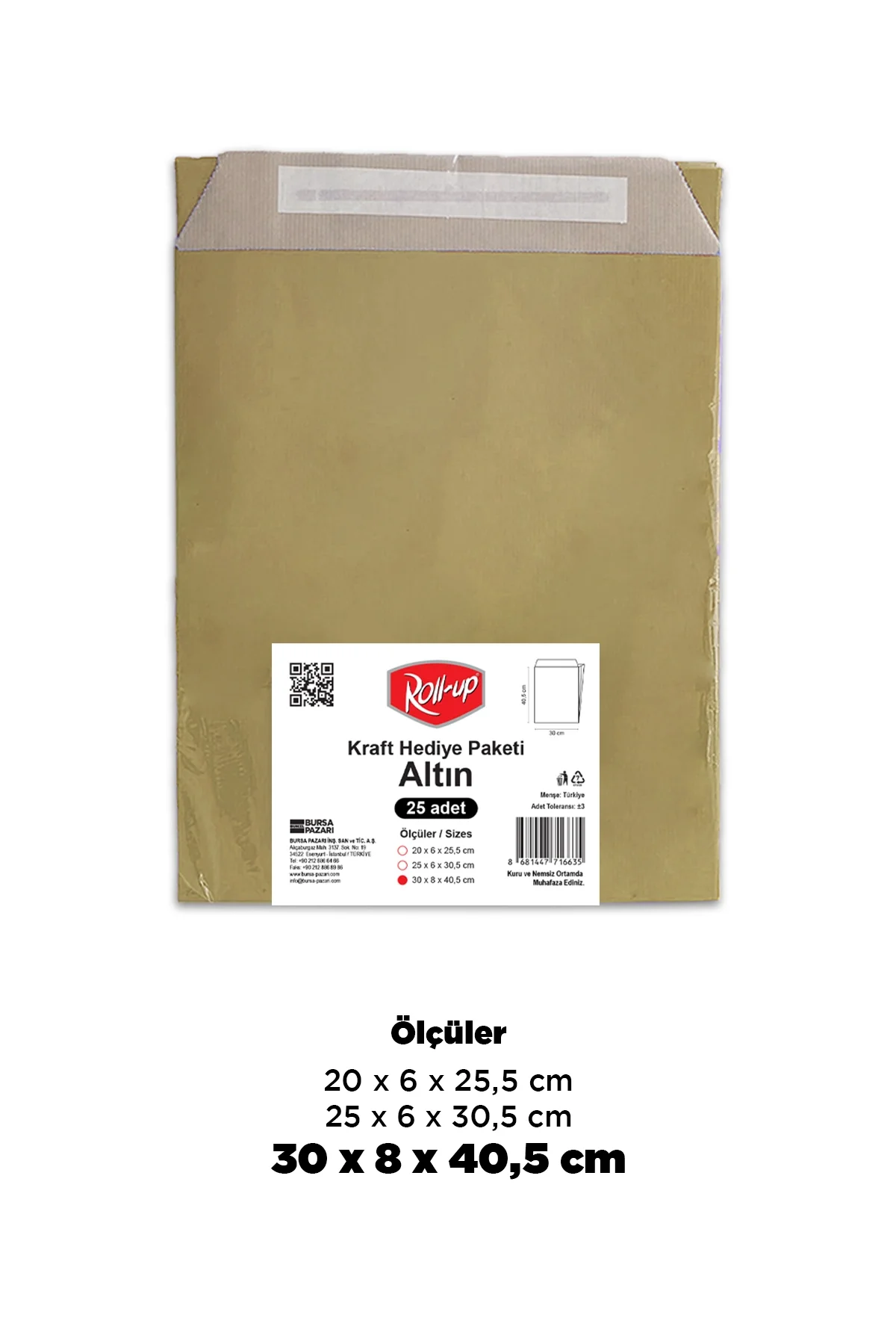 Roll-Up Kraft Hediye Paketi Altın 30 * 41 cm 25 Adet