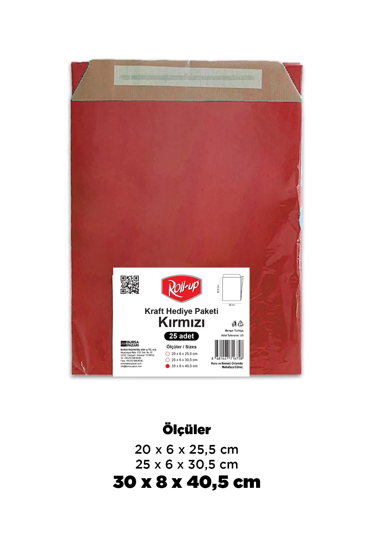 Roll-Up Kraft Hediye Paketi Kırmızı 30 * 41 cm 25 Adet
