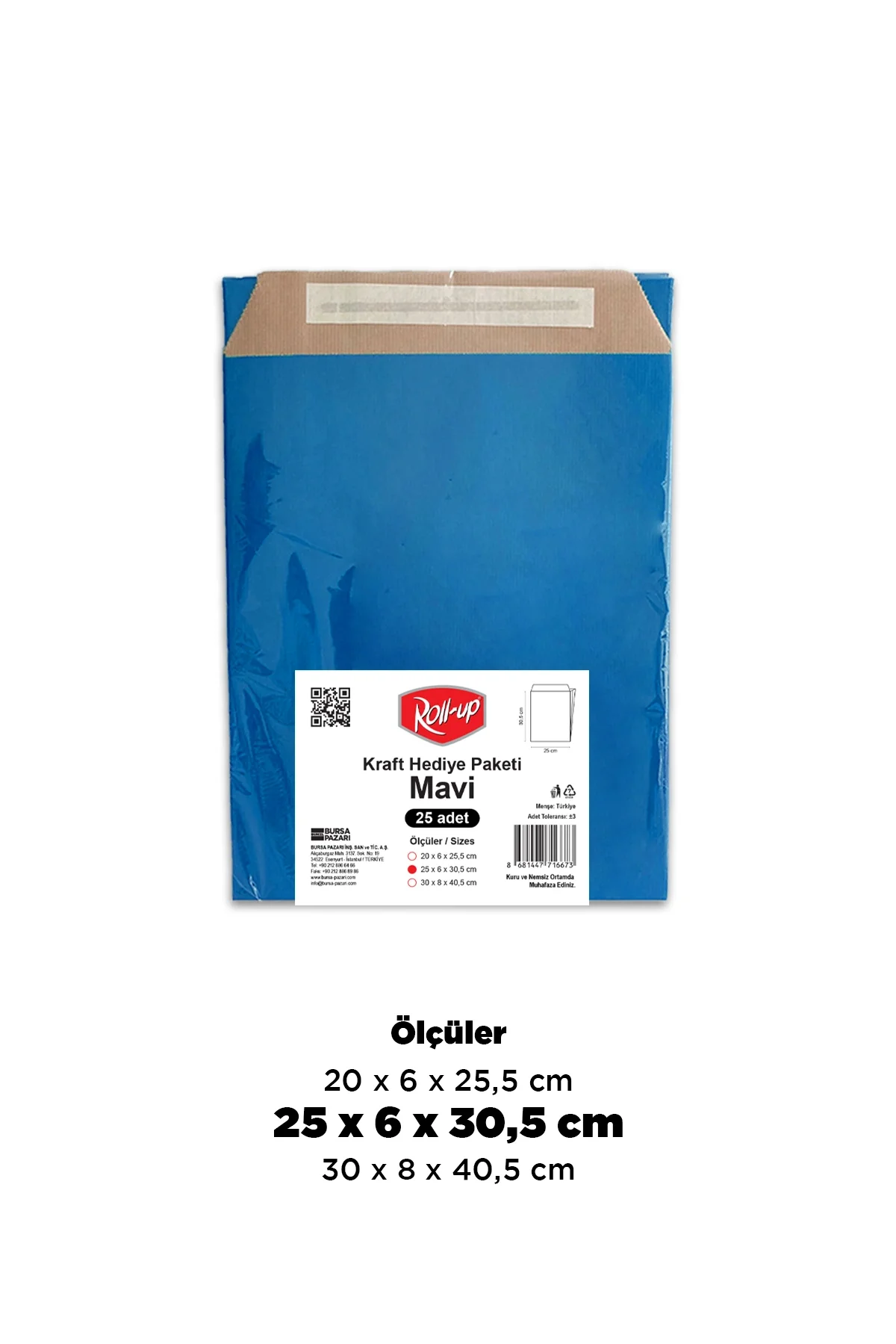 Roll-Up Kraft Hediye Paketi Mavi 25 * 31 cm 25 Adet