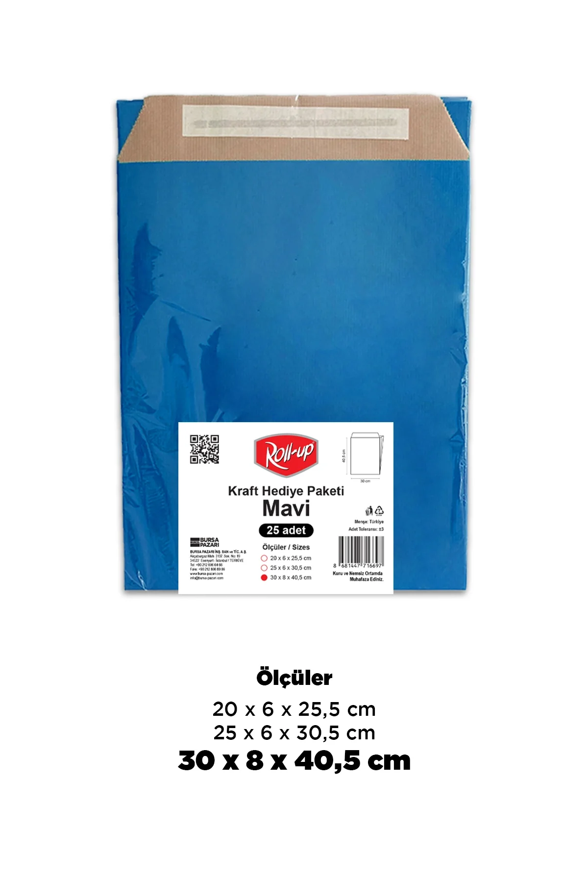 Roll-Up Kraft Hediye Paketi Mavi 30 * 41 cm 25 Adet