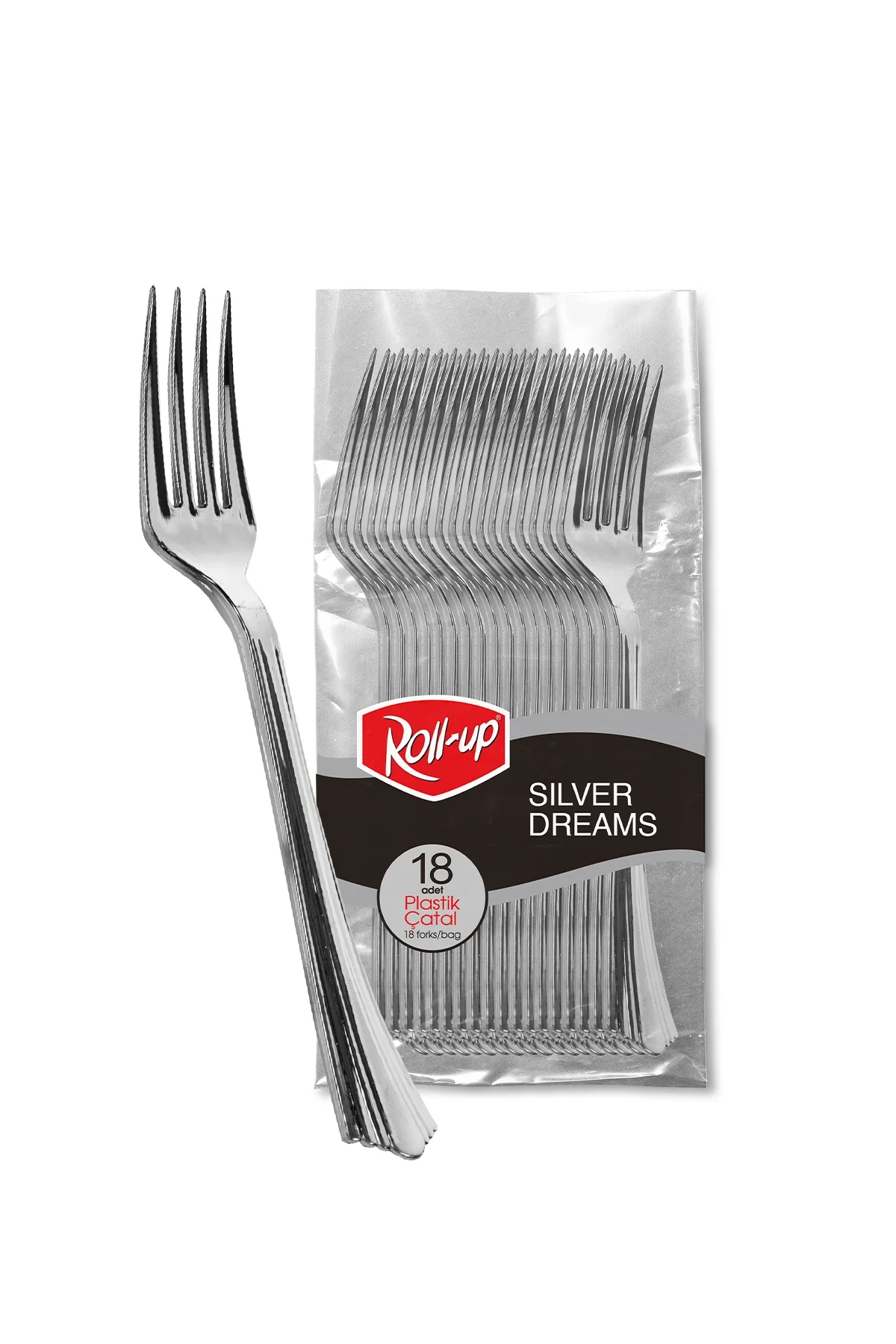 Roll-Up Metal Görünümlü Plastik Çatal 18 Adet