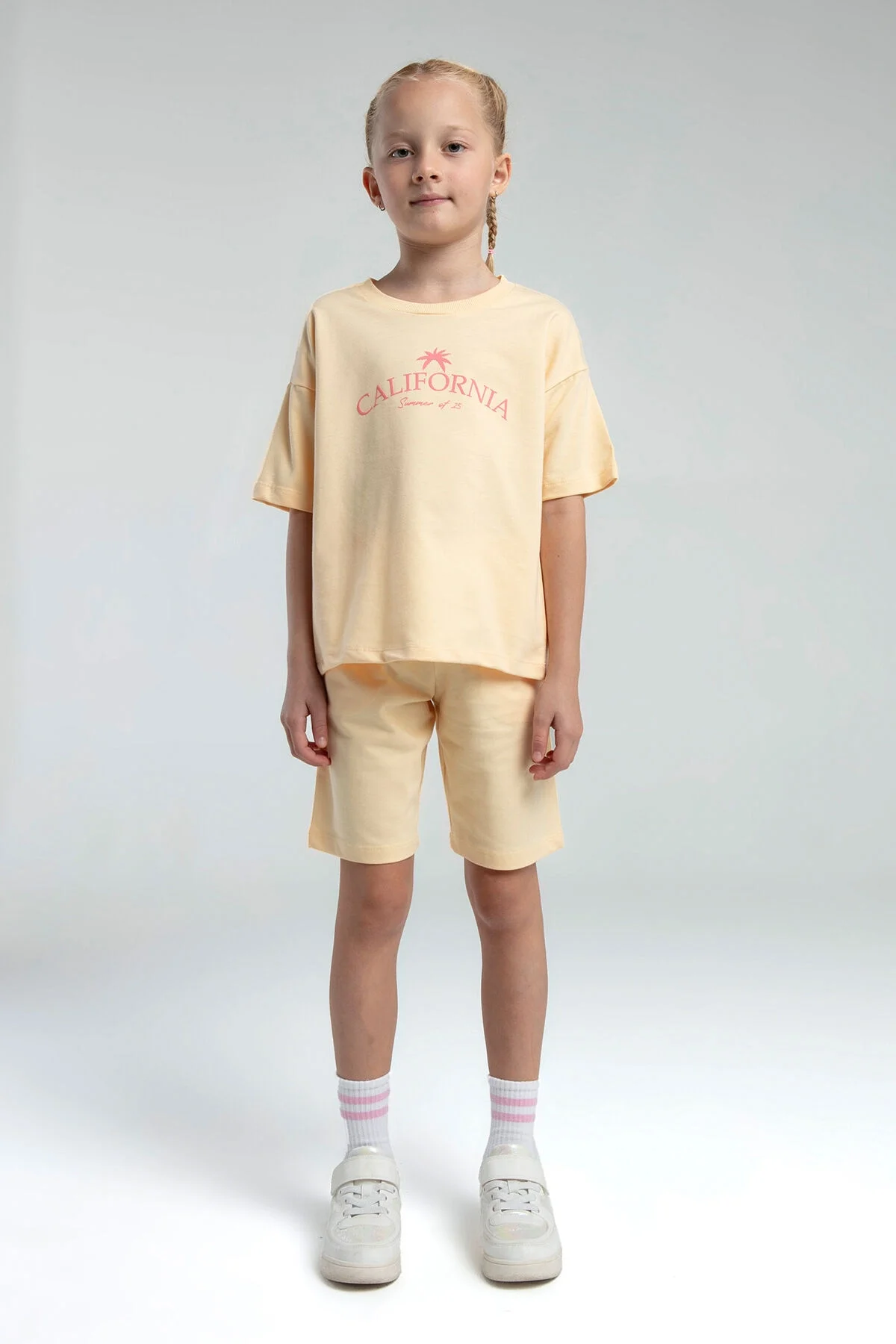 Rolypoly Kız Çocuk Krem Bermuda Takım