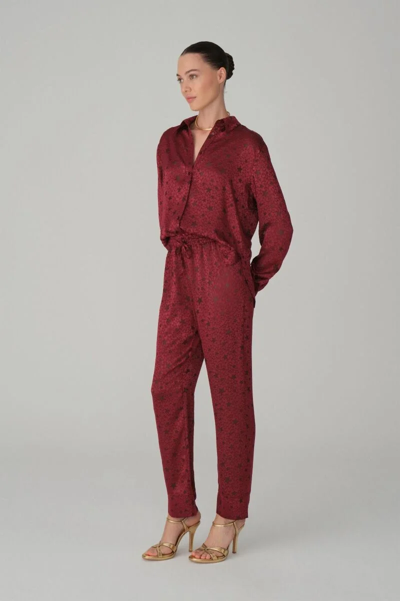 SPARKLE - Vegan İpek Saten Pijama Takımı - LX.26123 Bordo