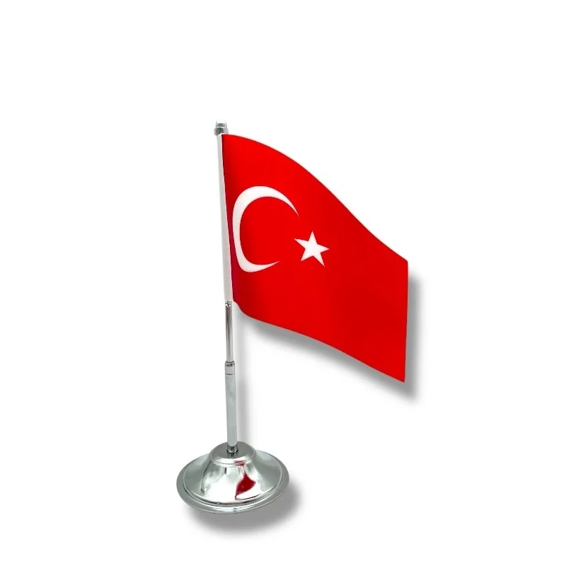 Tekli Krom Türk Bayrağı Takımı (22,5 cm)