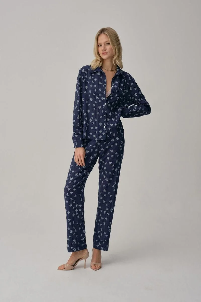 TINA - Braletli Vegan Kadın İpek Pijama Takımı - Navy