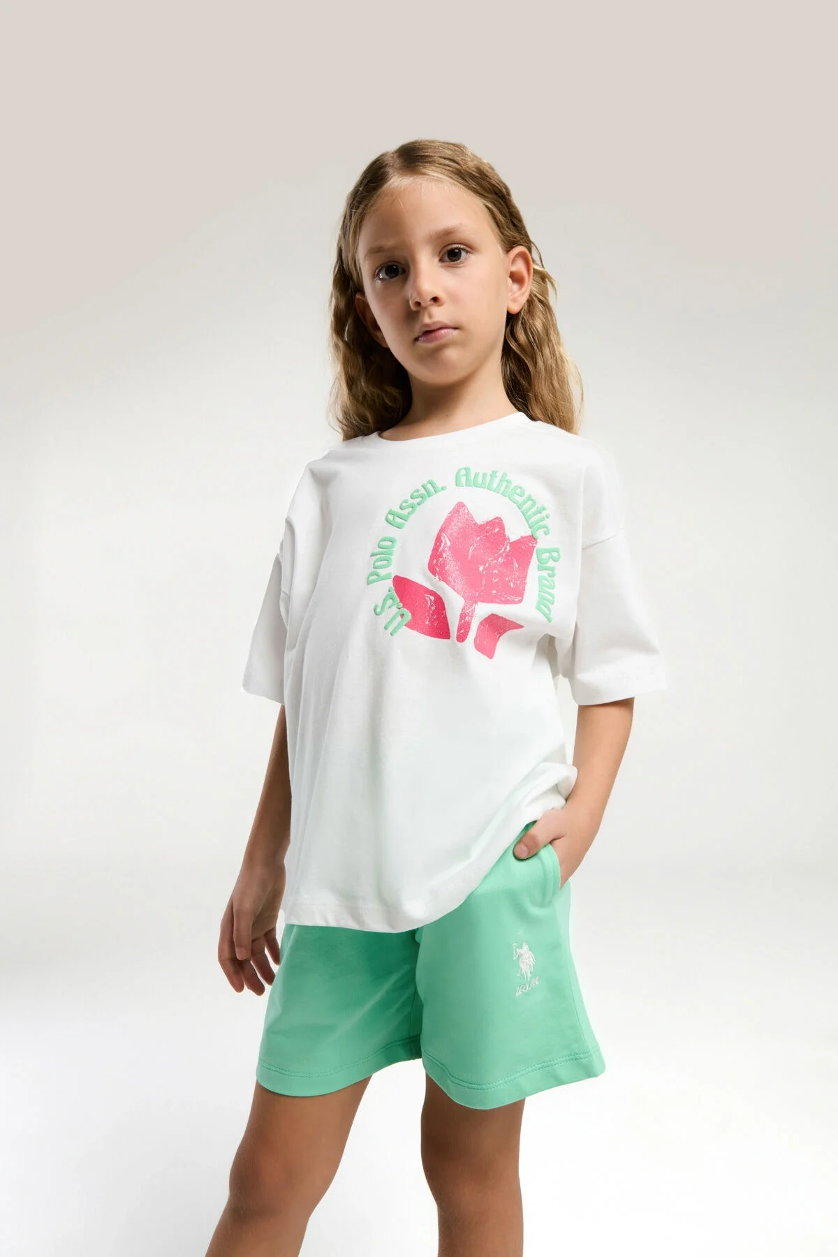 U.S. Polo Assn Kız Çocuk Krem Şort Takım