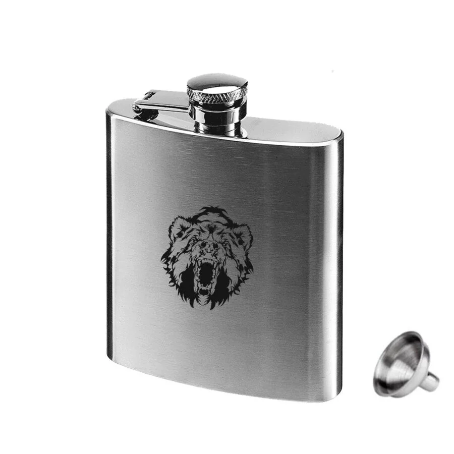 Vahşi Ayı Paslanmaz Çelik Cep İçki Matara Krom 7oz 210ml