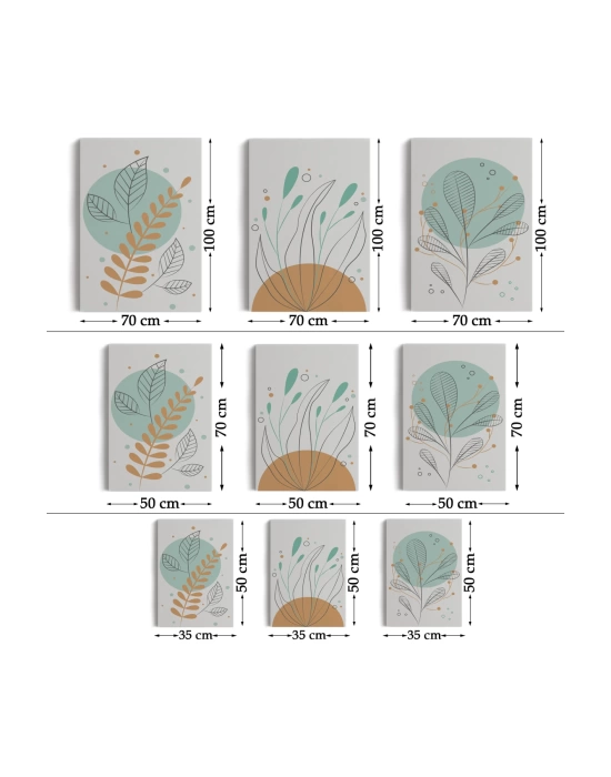 3’lü Tablo Botanik Bitkiler Koleksiyon Dekoratif Duvar Tablo Seti-BC-28