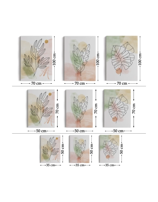 3’lü Tablo Suluboya Bitki Şekilleri Dekoratif Şık ve Modern Duvar Tablo Seti-BD-29
