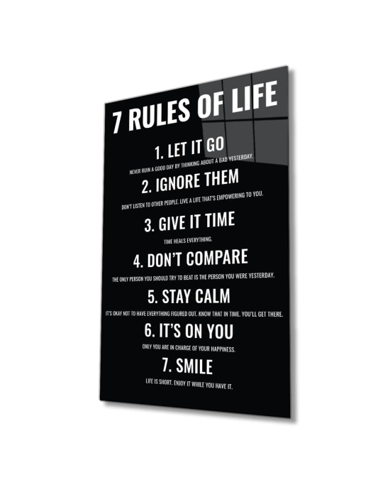 7 Rules Of Life Hayatın 7 Kuralı Ev Ve Ofis Duvar Dekoru Hediyelik Büyük Tablo Dayanıklı Cam