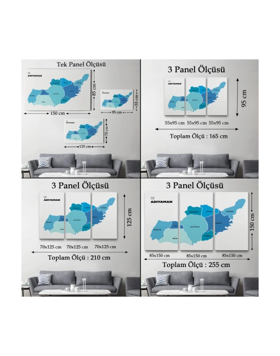 Adıyaman  İli ve İlçeler Haritası  Dekoratif Kanvas Tablo 1249