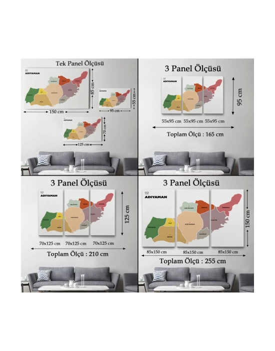 Adıyaman  İli ve İlçeler Haritası  Dekoratif Kanvas Tablo 1250