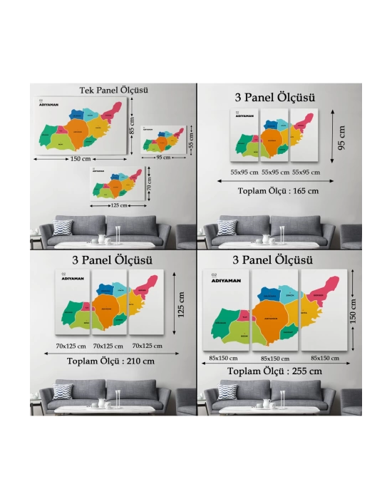 Adıyaman  İli ve İlçeler Haritası  Dekoratif Kanvas Tablo 1251