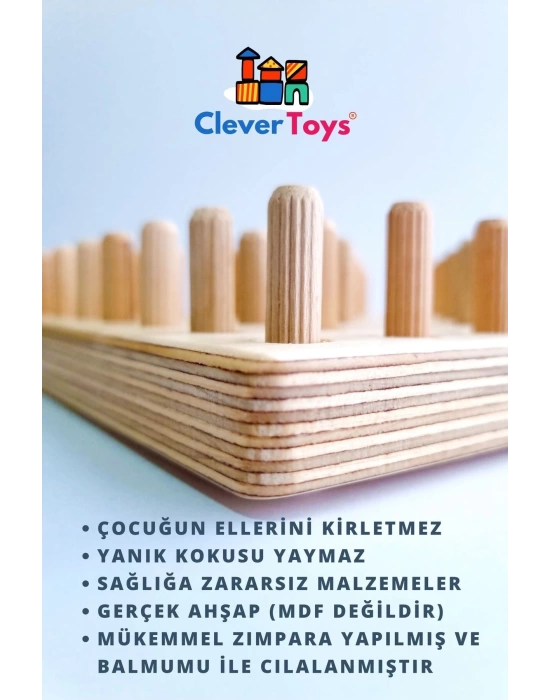 Ahşap Geometri Tahtası - Tak Çıkar Montessori Eğitici Oyuncak- Geoboard / Lastik Geçirme Çocuk Oyunu