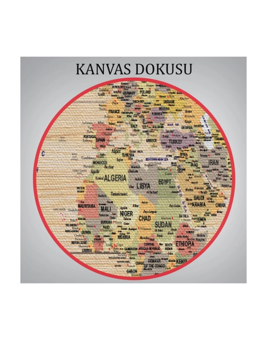 Ahşap Görünümlü Dünya Haritası Ayrıntılı ve Dekoratif Kanvas Tablo 1800