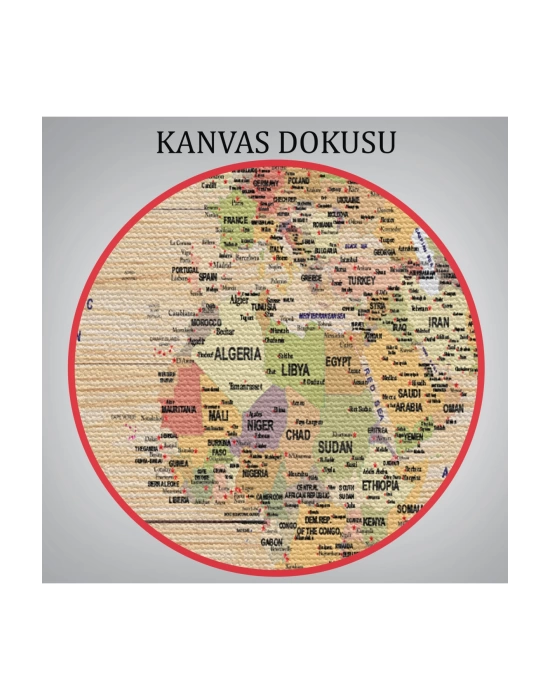 Ahşap Görünümlü Dünya Haritası Ayrıntılı ve Dekoratif Kanvas Tablo 1803