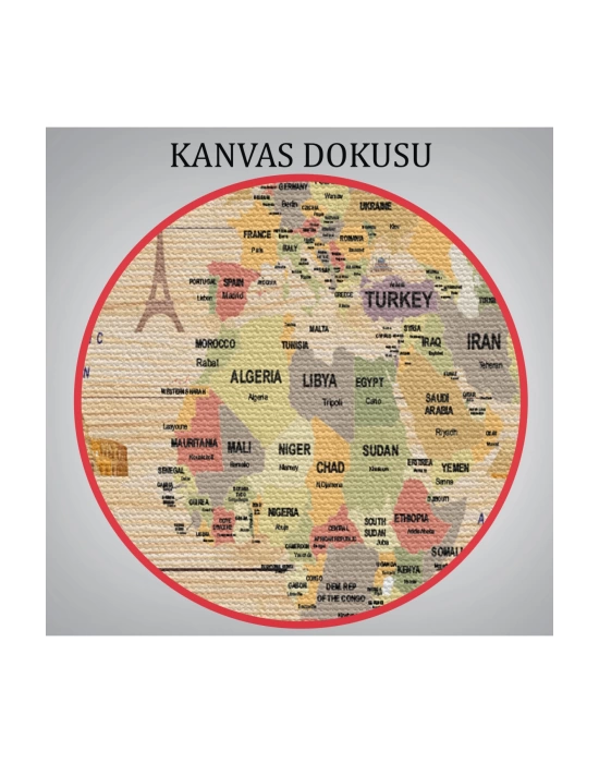 Ahşap Görünümlü Dünya Haritası Dekoratif Kanvas Tablo 2083