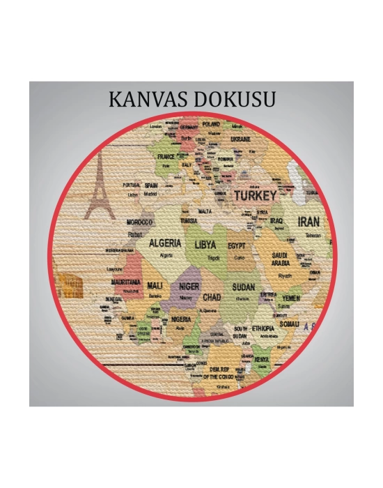 Ahşap Görünümlü Dünya Haritası Dekoratif Kanvas Tablo 2089