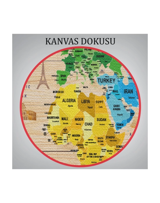 Ahşap Görünümlü Dünya Haritası Dekoratif Kanvas Tablo 2107