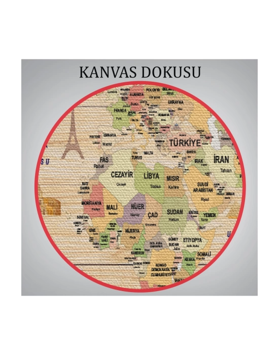 Ahşap Görünümlü Türkçe Dünya Haritası Dekoratif Kanvas Tablo 2088