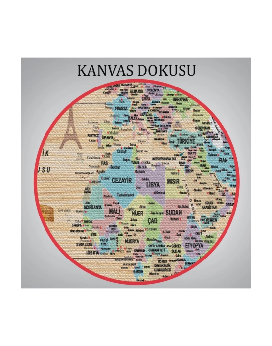 Ahşap Görünümlü Türkçe Dünya Haritası Sembollü Eğitici Kanvas Tablo 2929