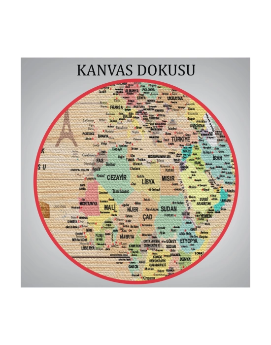 Ahşap Görünümlü Türkçe Dünya Haritası Sembollü Eğitici Kanvas Tablo 2935