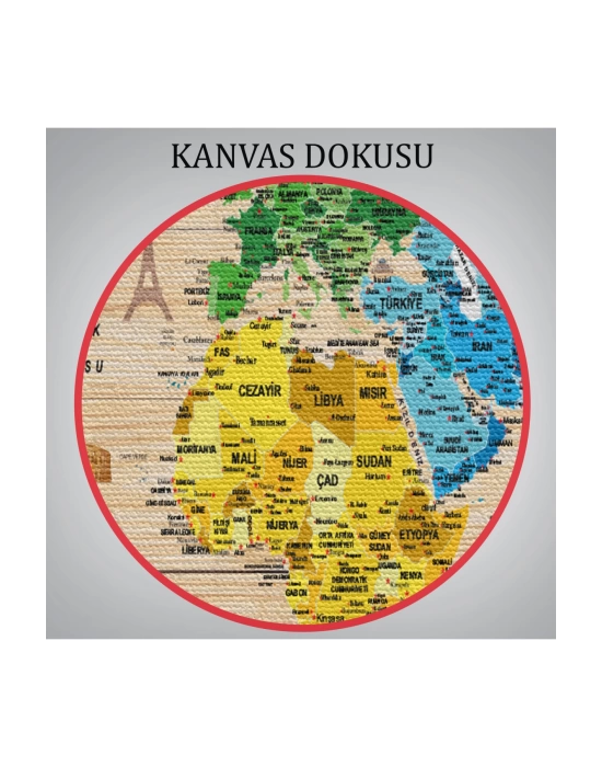 Ahşap Görünümlü Türkçe Dünya Haritası Sembollü Eğitici Kanvas Tablo 2949