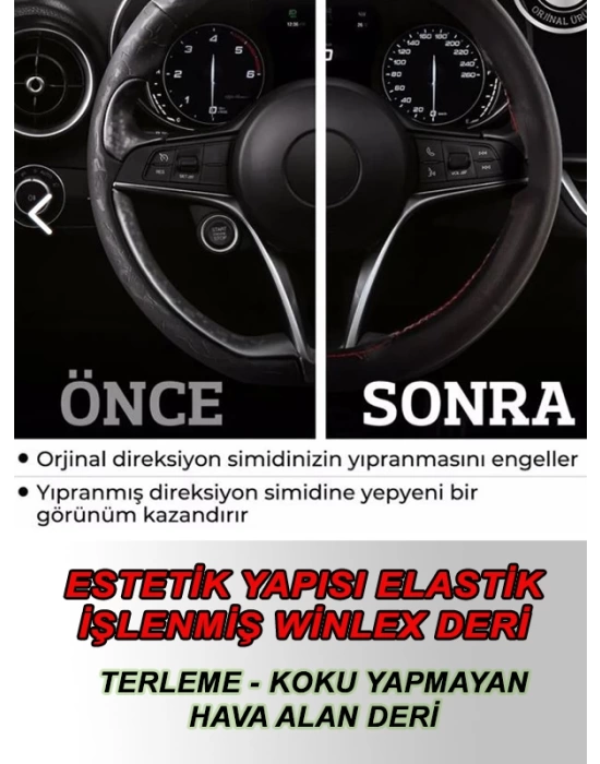 ALFA ROMEO 146 uyumlu oto,araç  direksiyon kılıfı kırmızı dikiş