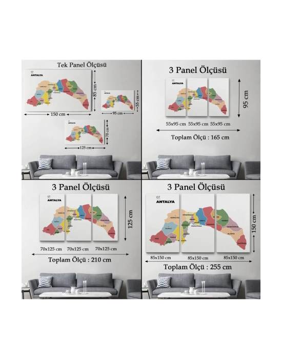 Antalya   İli ve İlçeler Haritası  Dekoratif Kanvas Tablo 1268