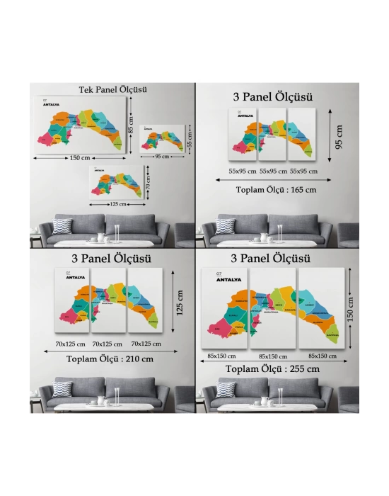 Antalya   İli ve İlçeler Haritası  Dekoratif Kanvas Tablo 1269