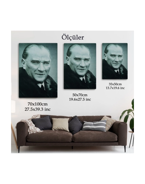 Atatürk Portre Tablosu Mustafa Kemal Atatürk Dikdörtgen Dekoratif Kanvas Tablo-CG-57