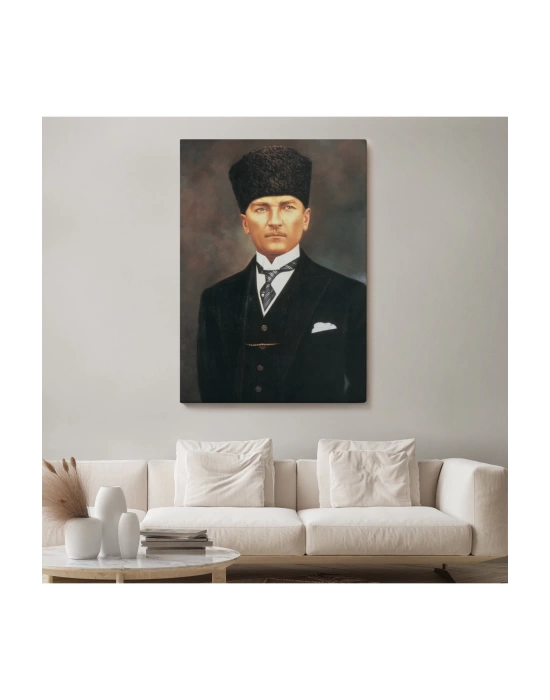 Atatürk Portre Tablosu Mustafa Kemal Atatürk Dikdörtgen Dekoratif Kanvas Tablo-CÖ-65