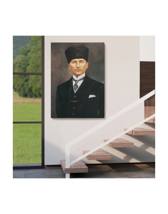 Atatürk Portre Tablosu Mustafa Kemal Atatürk Dikdörtgen Dekoratif Kanvas Tablo-CÖ-65