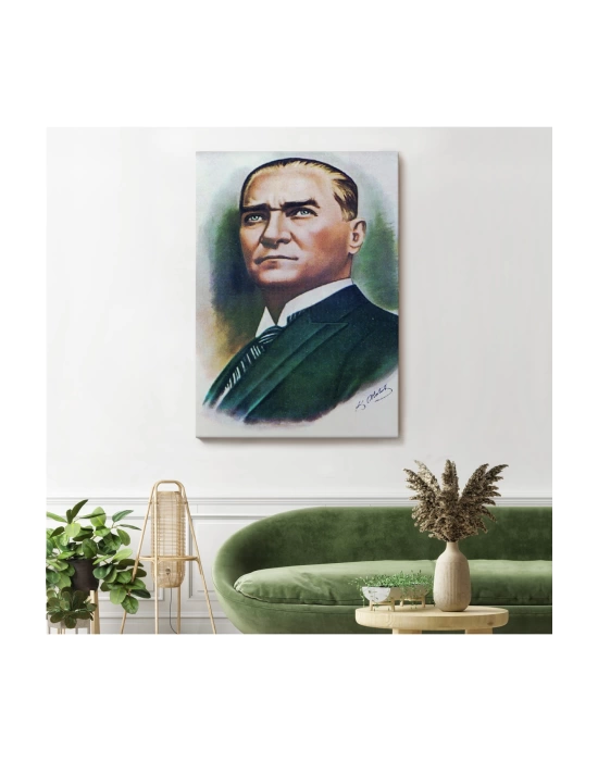 Atatürk Portre Tablosu Mustafa Kemal Atatürk Dikdörtgen Dekoratif Kanvas Tablo-CR-68