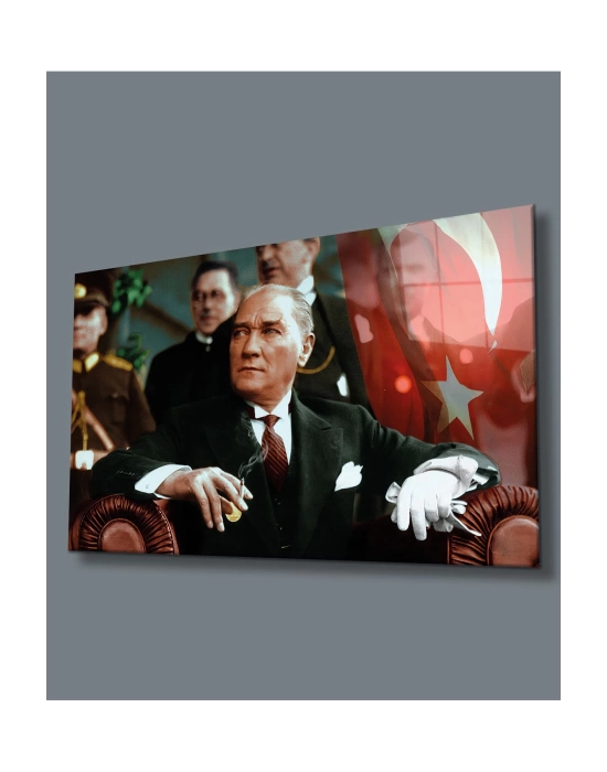 Atatürk Portresi Uv Baskılı Cam Tablo, Ev Ve Ofis Duvar Dekoru Hediyelik