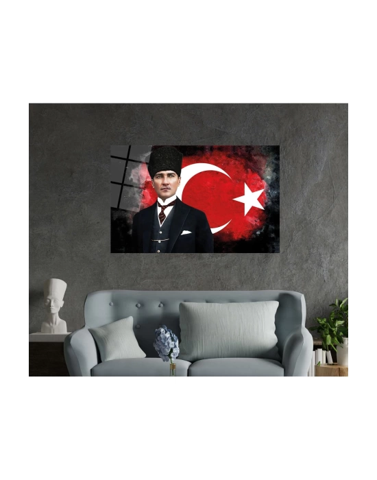 Atatürk ve Ay Yıldız Cam Tablo, Uv Baskılı ve Temperli, Hediyelik