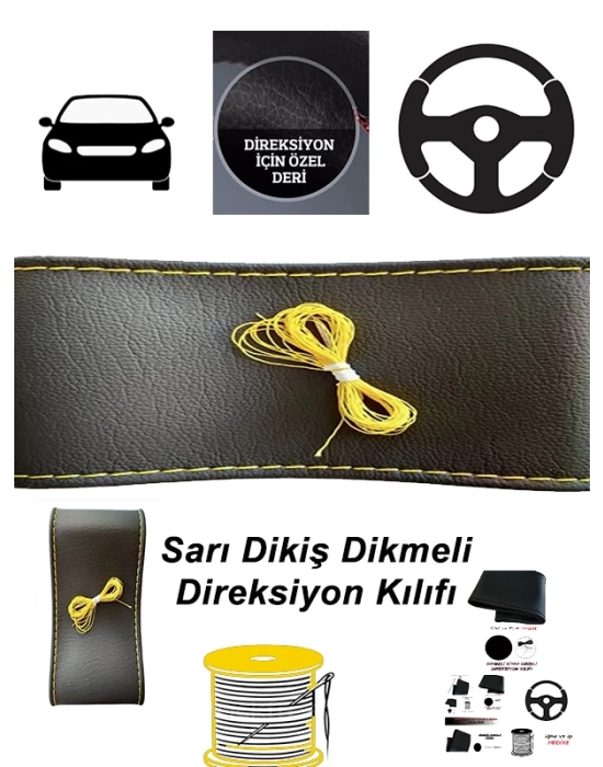 AUDI A1 Uyumlu Oto,Araba  direksiyon kılıfı sarı dikiş