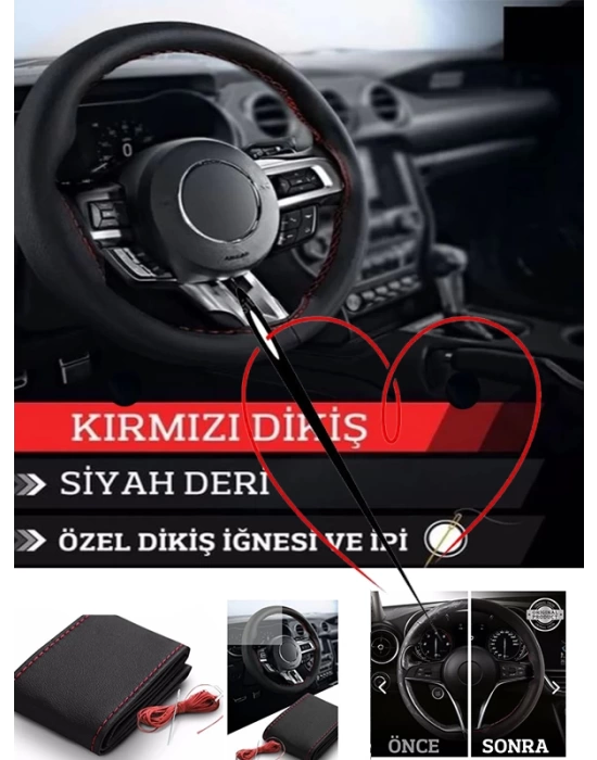 AUDI TT Uyumlu Araç,Araba,Oto direksiyon kılıfı kırmızı dikiş