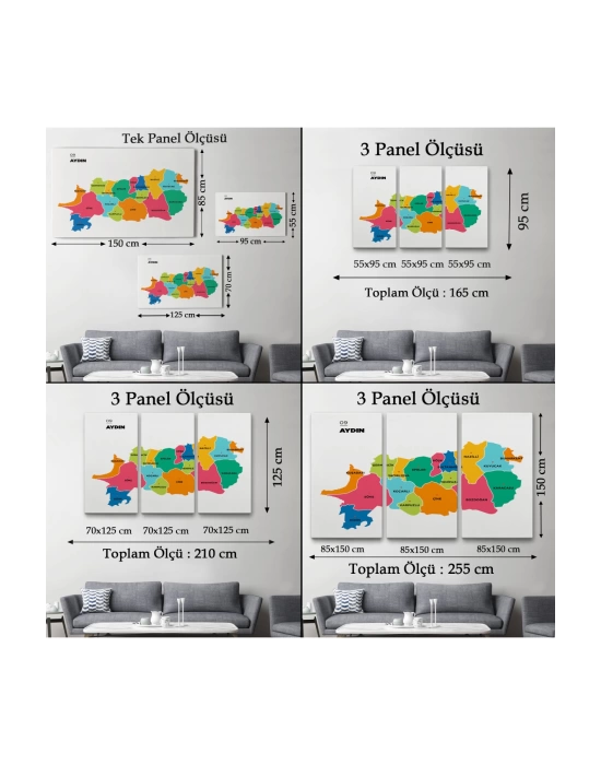 Aydın İli ve İlçeler Haritası  Dekoratif Kanvas Tablo 1276