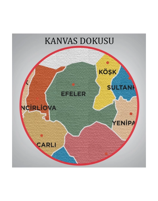 Aydın İli ve İlçeler Haritası  Dekoratif Kanvas Tablo 1277