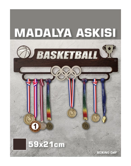 Basketbol Madalya Askısı, Basketball Sporcu Ödül Duvar Askılı Madalyalık Kahverengi Madalya Tutucu