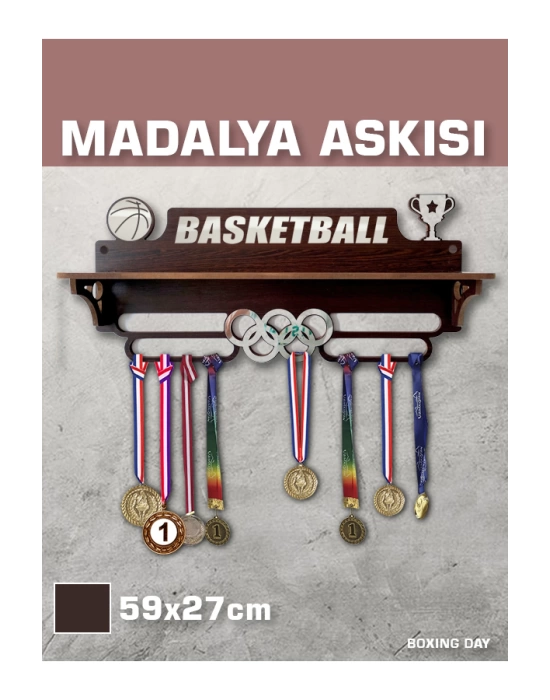 Basketbol Madalya Askısı, Basketball Sporcu Ödül Duvar Askılı Madalyalık Kahverengi Madalya Tutucu