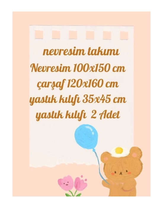 Bebek Nevresim Takımı Ranforce Serisi - ayıcık pembe balon BNT2024-18